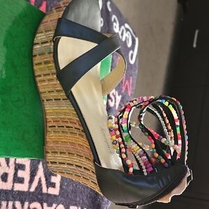Colorful Beaded Wedge Sandals